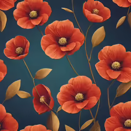 red flowers are growing from an illustration on blue background