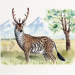 an illustration shows a very large tiger standing in the grass,a picture of a zebra on some grass with trees