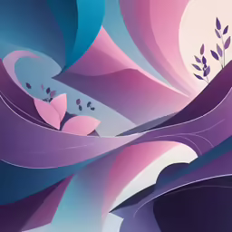 a stylized, abstract painting of leaves and water