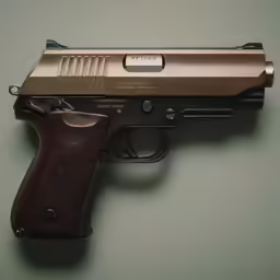 the small gun is sitting on the table