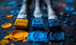 some type of blue, yellow and orange color scheme