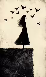 the girl is walking alone on top of a mountain