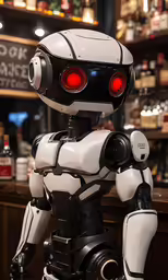 robot sitting in a bar waiting for the order