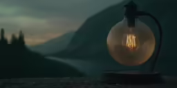 an old fashioned light bulb sits on top of a rock wall