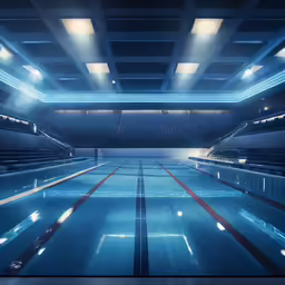 swimming pool with lights at night under the water