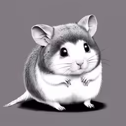 the rat is staring forward while standing in front of a gray background