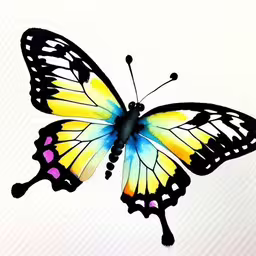 a drawing of a butterfly flying through the air