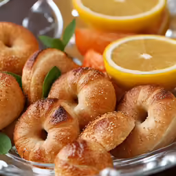 plate with bread and slices of orange and lemon