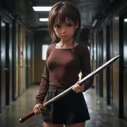 a female character with long hair holding a sword