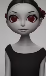 a woman with red eyes is standing in the middle of an illustration