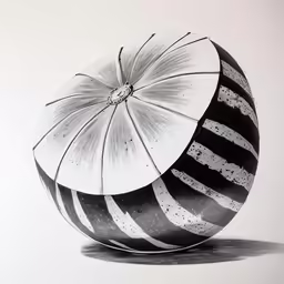a white and black decorative umbrella sitting on the ground