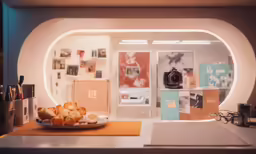 there is a plate with bread on a kitchen counter