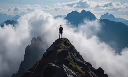 a person standing on top of a tall rocky hill
