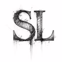 a black and white photo of the letter s in ink