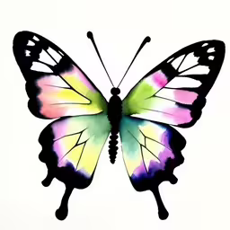 watercolor drawing of a colorful butterfly in flight