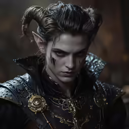the face and upper half of a male elf in armor