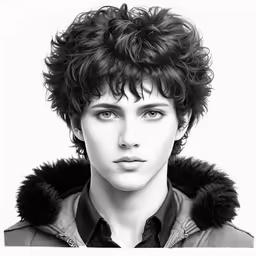 a black and white image of a young man