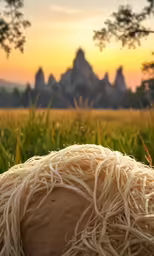 there is a piece of straw laying in the grass