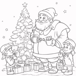 a christmas scene with santa clause and his two children