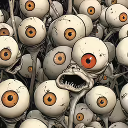 a bunch of strange looking toy head heads