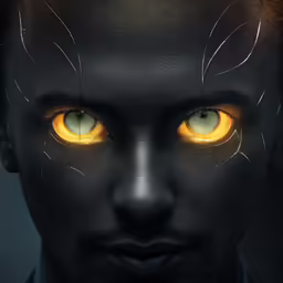 the man with yellow eyes has glowing gold cat ears