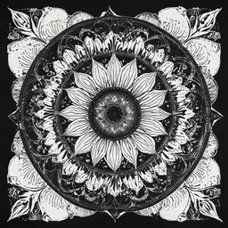 a black and white image with a flower,the flower on black background with white flowers and leaves