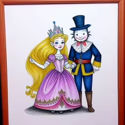 this is a picture of a couple dressed up,a photo with a male and female cartoon dressed like a king and queen