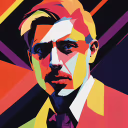 a colorful portrait of a man with hair in a tie,a man in a bow tie painting on a canvas