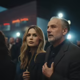 the two actors are posing for the camera
