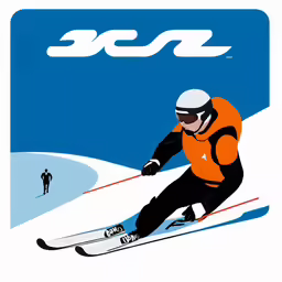 a man riding skis down a snow covered slope