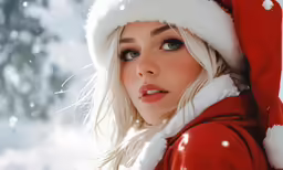 a beautiful blonde woman in a santa hat