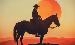 a person on a horse at sunset