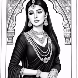 black and white portrait of a beautiful indian woman in traditional dress
