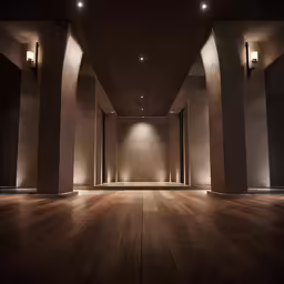 a nice looking room with some large pillars