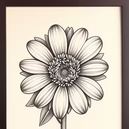 a flower with a black frame in front of it,a drawing of a flower in black and white