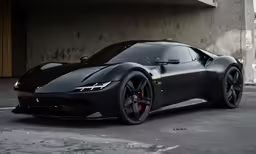 a black sports car is parked in front of an apartment building