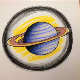 a drawing of the planet saturn drawn on paper