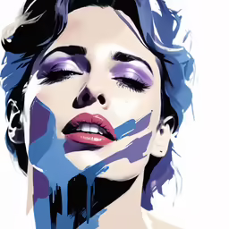 digital painting of a woman in purple and blue with lipstick