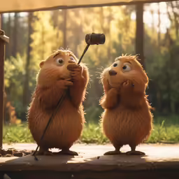 two very cute looking brown furry animals