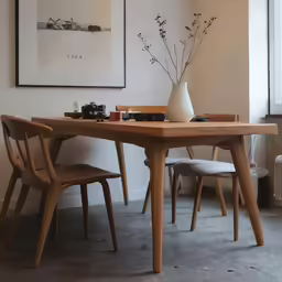 a table with two chairs and some flowers on it