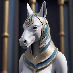 an animal in costume is in front of some poles
