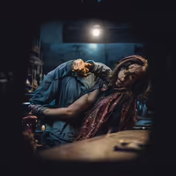 two people standing in a building near one another