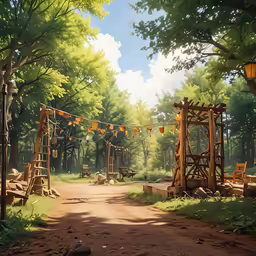 a park filled with lots of wooden structures