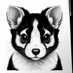 a drawing of a little panda face on white paper