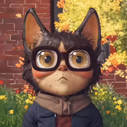 the cat with glasses is standing in front of flowers