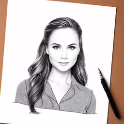 a portrait is shown with a pen on a paper