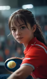 a woman holding a racket and a tennis ball