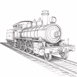 the drawing shows the front side of a steam locomotive with three cars