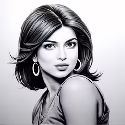 a woman is featured in a black and white drawing