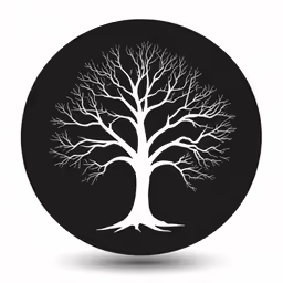 a tree with no leaves inside a black circle